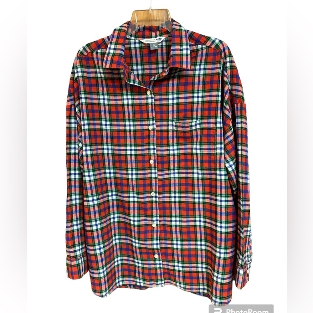 Old Navy The Boyfriend Shirt Plaid Cotton Red/White/Blue/Green XL